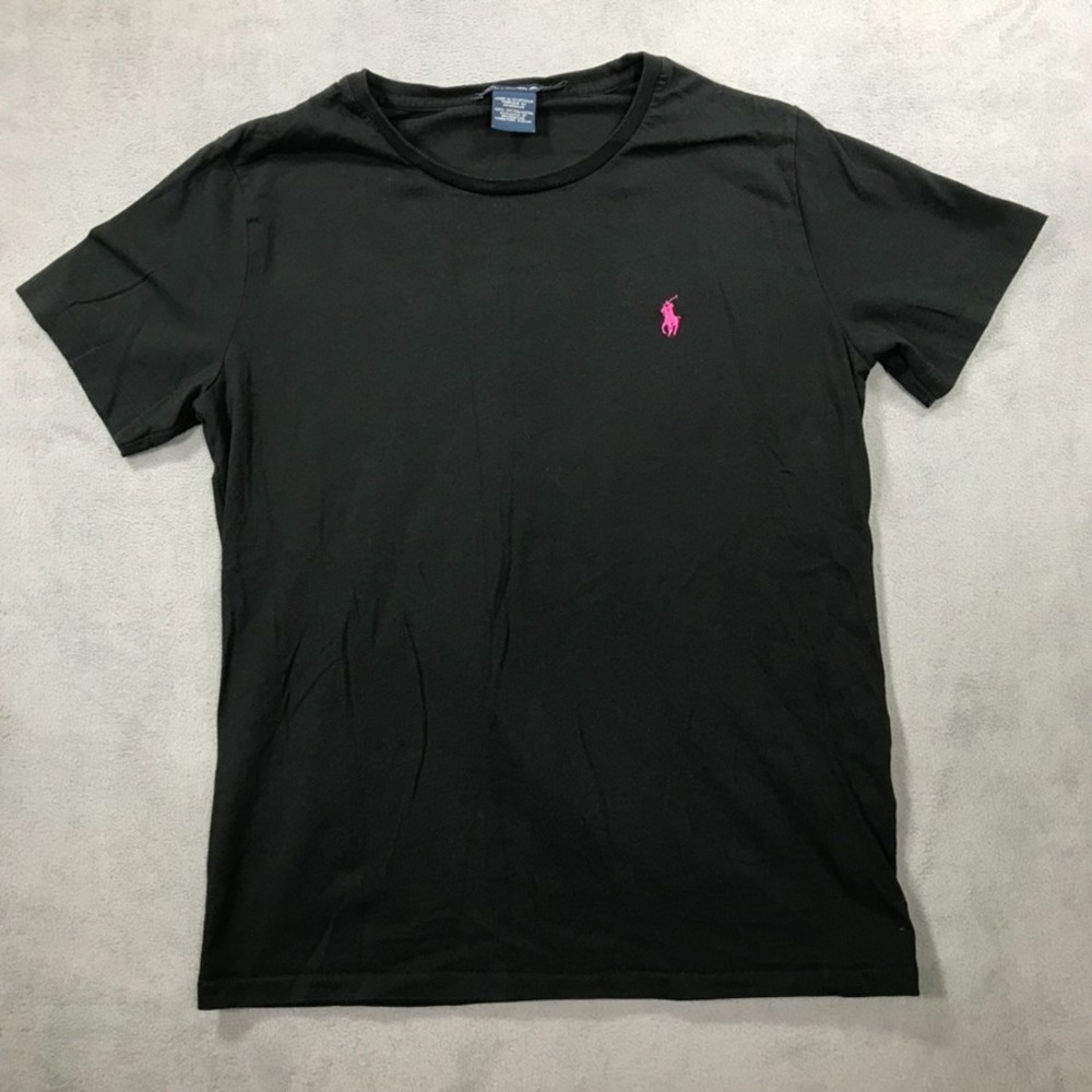Ralph Lauren Sport T-shirt Girl's Size XL Black Short Sleeve Pink Pony Logo